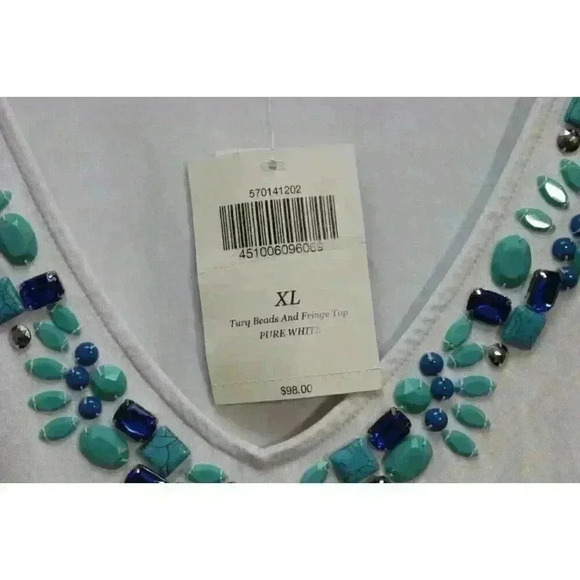NWT Boston Proper Blouse Size XL Beaded Fringe Stretch Boho Artsy Hippie $98 - Picture 5 of 13